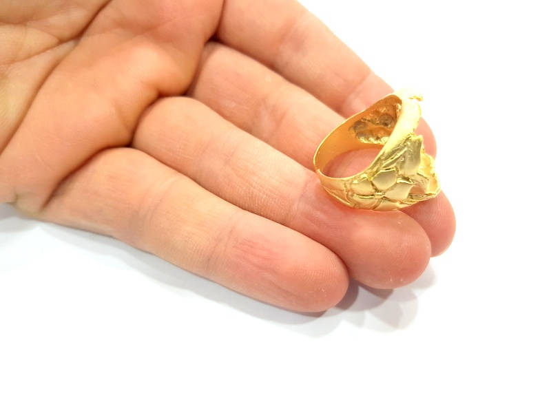 Gold Ring Settings Blank inlay Ring Mosaic Ring Bezel Base Cabochon Mountings Adjustable (20mm blank ) Gold Plated Brass G10187