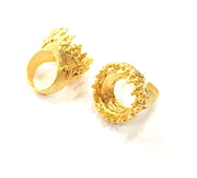 Gold Ring Settings Blank inlay Ring Mosaic Ring Bezel Base Cabochon Mountings Adjustable (20mm blank ) Gold Plated Brass G10188