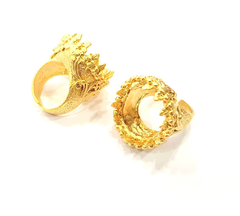 Gold Ring Settings Blank inlay Ring Mosaic Ring Bezel Base Cabochon Mountings Adjustable (20mm blank ) Gold Plated Brass G10188