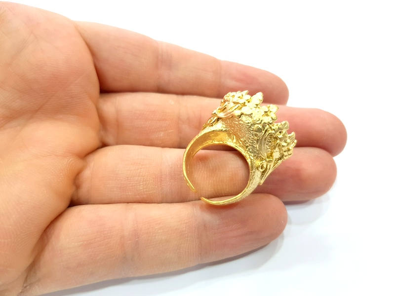 Gold Ring Settings Blank inlay Ring Mosaic Ring Bezel Base Cabochon Mountings Adjustable (20mm blank ) Gold Plated Brass G10188