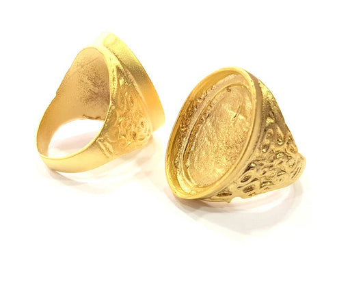 Gold Ring Settings Blank inlay Ring Mosaic Ring Bezel Base Cabochon Mountings (24x15mm blank ) Gold Plated Brass G10189