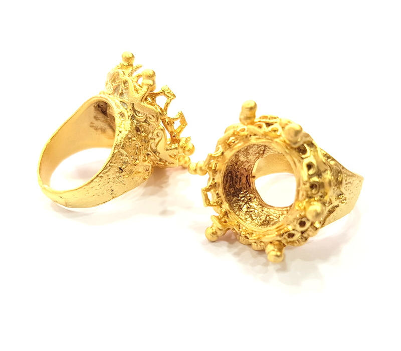 Gold Ring Settings Blank inlay Ring Mosaic Ring Bezel Base Cabochon Mountings Adjustable (16mm blank ) Gold Plated Brass G10190
