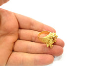 Gold Ring Settings Blank inlay Ring Mosaic Ring Bezel Base Cabochon Mountings Adjustable (16mm blank ) Gold Plated Brass G10190