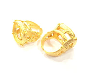 Gold Ring Settings Blank inlay Ring Mosaic Ring Bezel Base Cabochon Mountings Adjustable (18mm blank ) Gold Plated Brass G10192