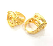 Gold Ring Settings Blank inlay Ring Mosaic Ring Bezel Base Cabochon Mountings Adjustable (18mm blank ) Gold Plated Brass G10192