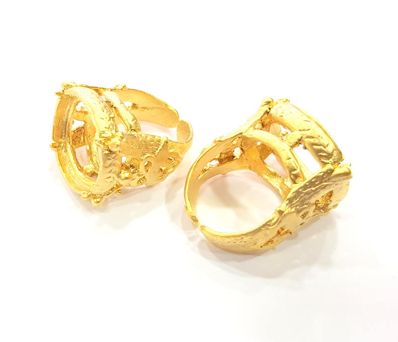 Gold Ring Settings Blank inlay Ring Mosaic Ring Bezel Base Cabochon Mountings Adjustable (18mm blank ) Gold Plated Brass G10192
