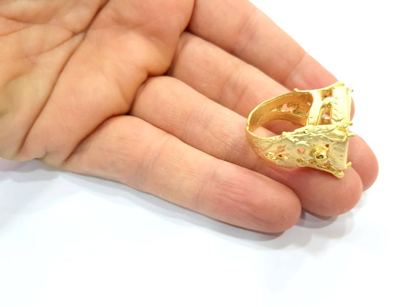 Gold Ring Settings Blank inlay Ring Mosaic Ring Bezel Base Cabochon Mountings Adjustable (18mm blank ) Gold Plated Brass G10192