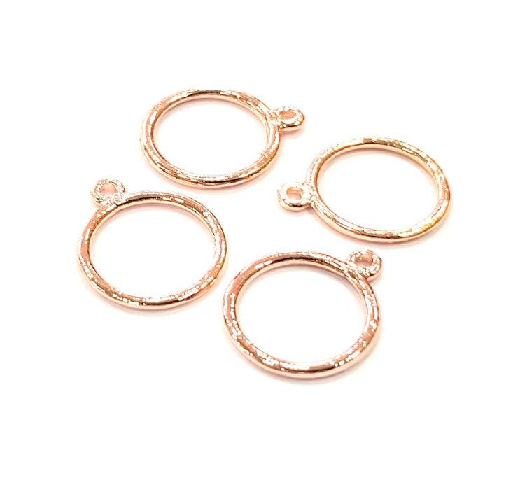 4 Rose Gold Circle Charms Rose Gold Plated Connectors (15 mm)  G10205