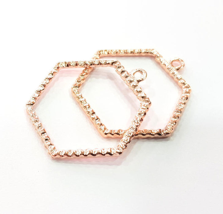 2 Hexagon Charm Rose Gold Pendant Rose Gold Plated Pendant (30 mm) G10217