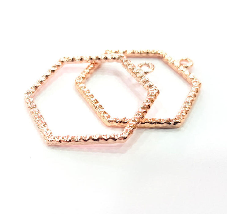 2 Hexagon Charm Rose Gold Pendant Rose Gold Plated Pendant (30 mm) G10217