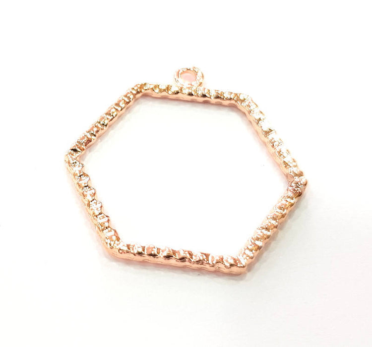 2 Hexagon Charm Rose Gold Pendant Rose Gold Plated Pendant (30 mm) G10217