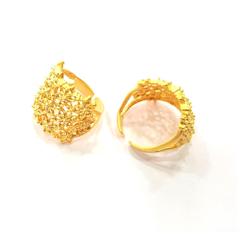 Gold Ring Blank Ring Settings Ring Bezel Base Cabochon Mountings Adjustable  (1mm  blank ) Gold Plated Brass G10219