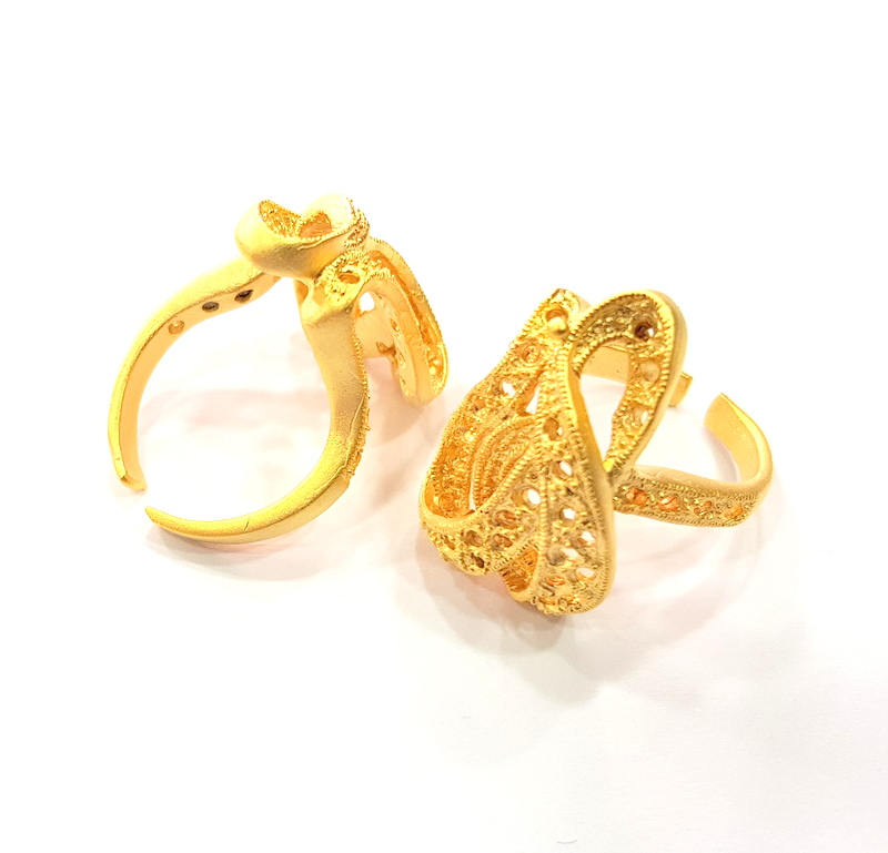 Gold Ring Blank Ring Settings Ring Bezel Base Cabochon Mountings Adjustable  (2mm  blank ) Gold Plated Brass G10220