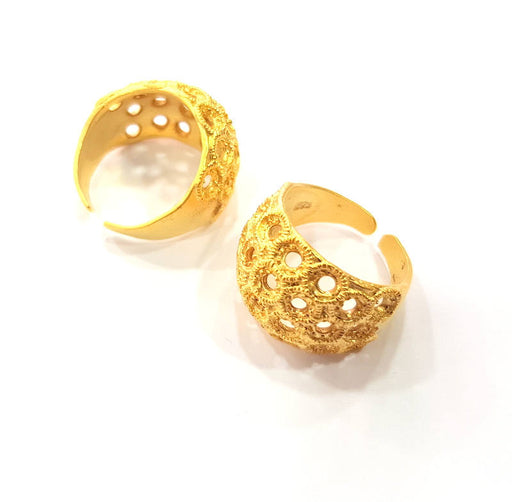 Gold Ring Blank Ring Settings Ring Bezel Base Cabochon Mountings Adjustable  (2mm  blank ) Gold Plated Brass G10221