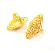 Gold Ring Blank Ring Settings Ring Bezel Base Cabochon Mountings Adjustable  (2mm  blank ) Gold Plated Brass G10222