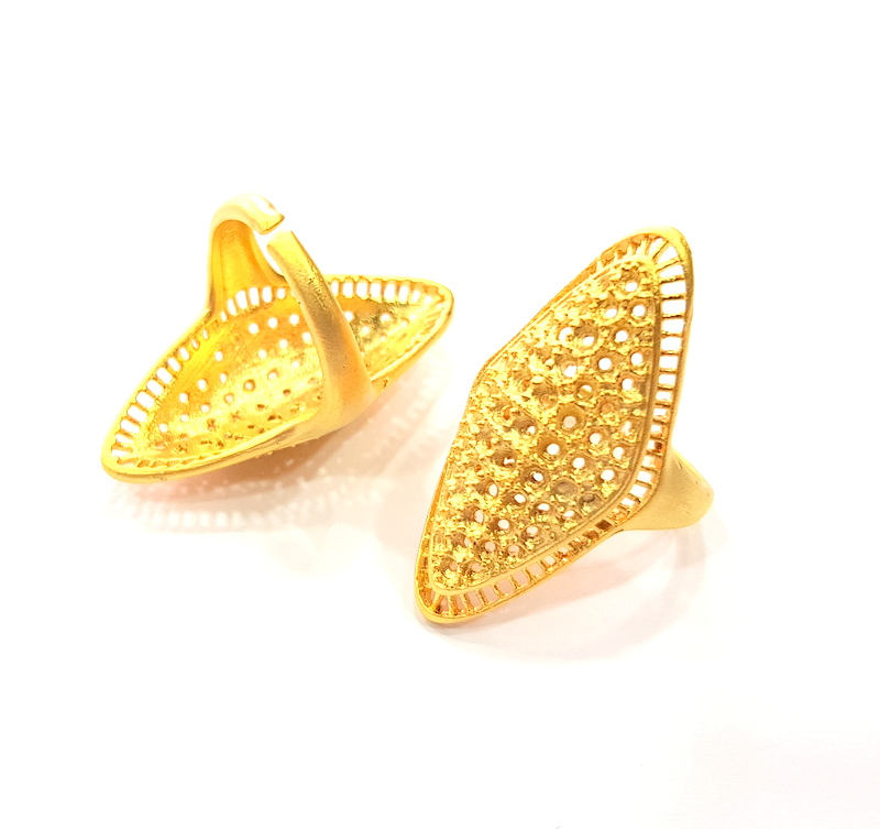 Gold Ring Blank Ring Settings Ring Bezel Base Cabochon Mountings Adjustable  (2mm  blank ) Gold Plated Brass G10222