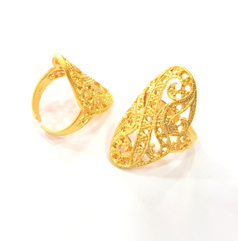 Gold Ring Blank Ring Settings Ring Bezel Base Cabochon Mountings Adjustable  (2mm  blank ) Gold Plated Brass G10223