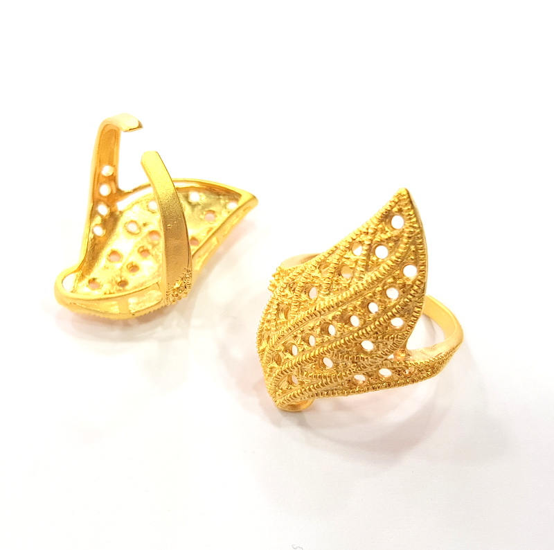 Gold Ring Blank Ring Settings Ring Bezel Base Cabochon Mountings Adjustable  (2mm  blank ) Gold Plated Brass G10226