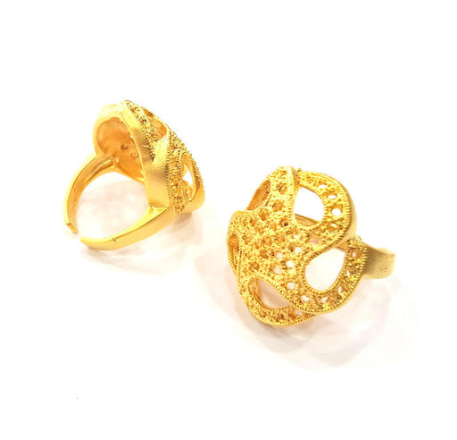 Gold Ring Blank Ring Settings Ring Bezel Base Cabochon Mountings Adjustable  (2mm  blank ) Gold Plated Brass G10227
