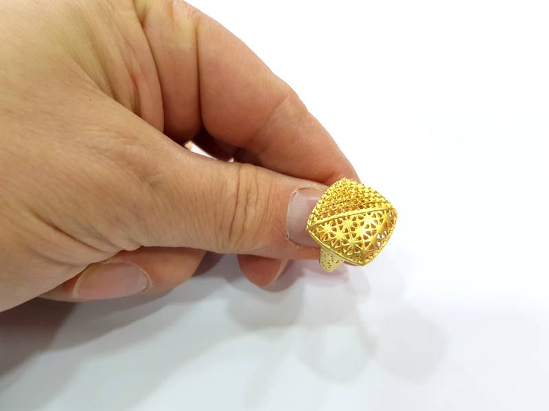 Gold Ring Blank Ring Settings Ring Bezel Base Cabochon Mountings Adjustable  (2mm  blank ) Gold Plated Brass G10228