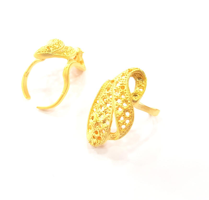 Gold Ring Blank Ring Settings Ring Bezel Base Cabochon Mountings Adjustable  (2mm  blank ) Gold Plated Brass G10229