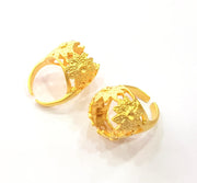 Gold Ring Blank Ring Settings Ring Bezel Base Cabochon Mountings Adjustable  (12mm  blank ) Gold Plated Brass G10231
