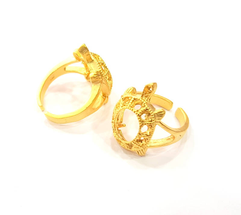 Gold Ring Blank Ring Settings Ring Bezel Base Cabochon Mountings Adjustable  (2mm and 10x8mm blank ) Gold Plated Brass G10233