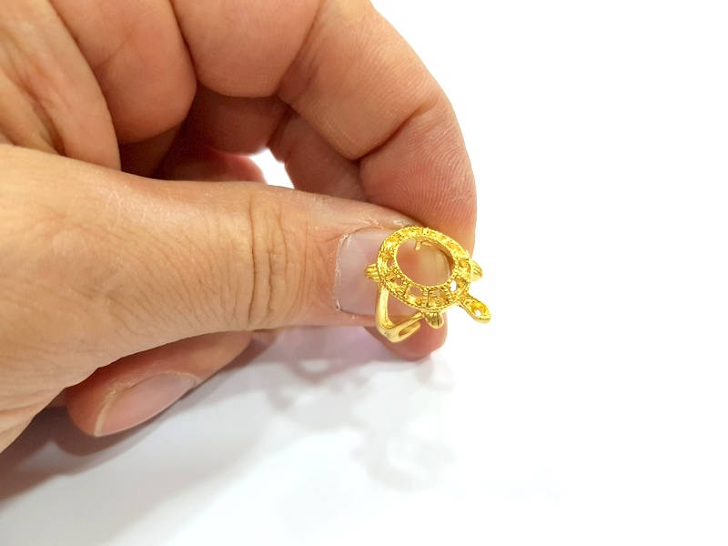 Gold Ring Blank Ring Settings Ring Bezel Base Cabochon Mountings Adjustable  (2mm and 10x8mm blank ) Gold Plated Brass G10233