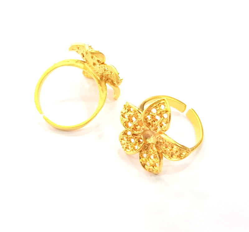 Gold Ring Blank Ring Settings Ring Bezel Base Cabochon Mountings Adjustable  (2mm blank ) Gold Plated Brass G10234