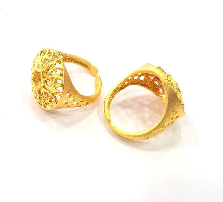 Gold Ring Blank Ring Settings Ring Bezel Base Cabochon Mountings Adjustable  (3mm blank ) Gold Plated Brass G10249