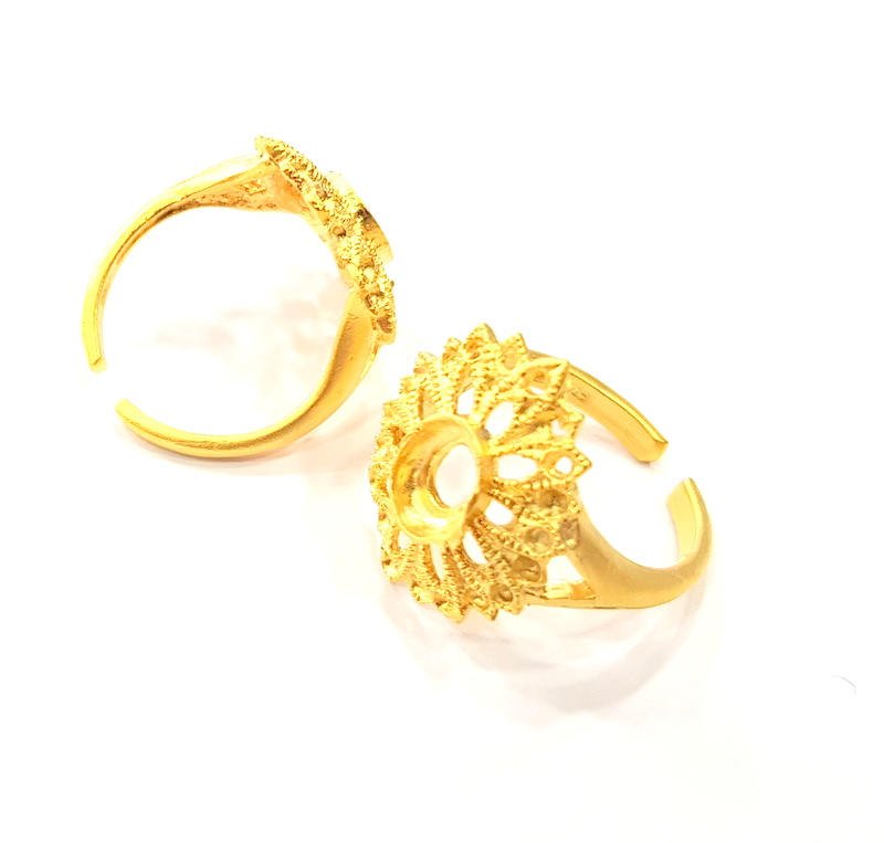 Gold Ring Blank Ring Settings Ring Bezel Base Cabochon Mountings Adjustable  (8x6mm and 2mm blank ) Gold Plated Brass G10251