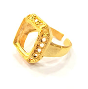 Gold Ring Blank Ring Settings Ring Bezel Base Cabochon Mountings Adjustable  (12x10mm and 2mm blank ) Gold Plated Brass G10252