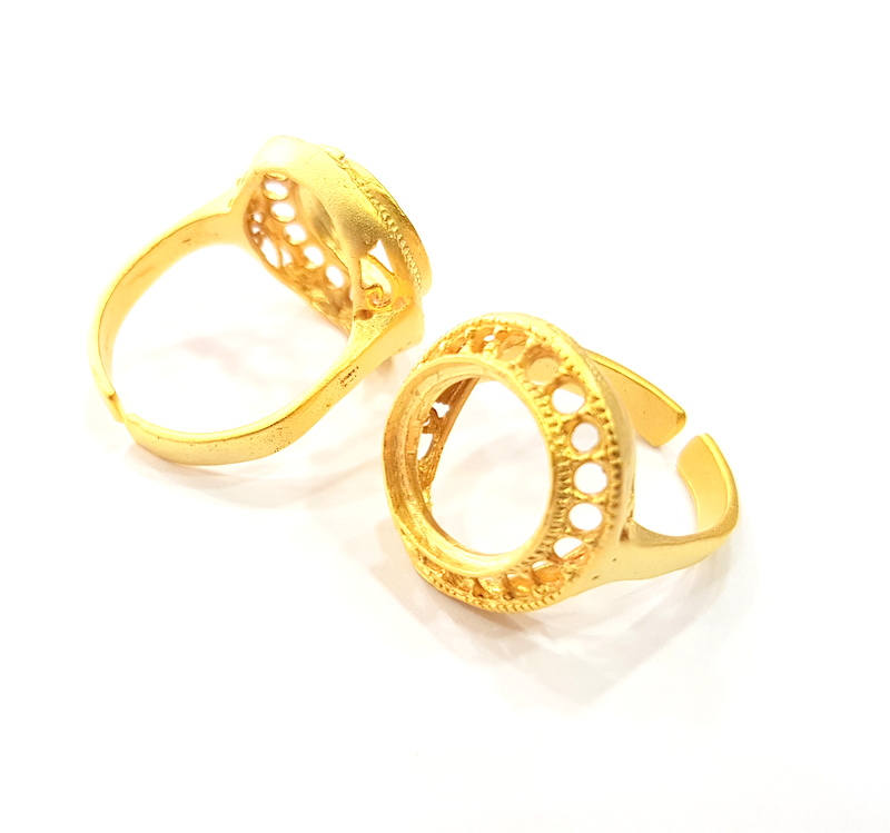 Gold Ring Blank Ring Settings Ring Bezel Base Cabochon Mountings Adjustable  (12mm and 2mm blank ) Gold Plated Brass G10253