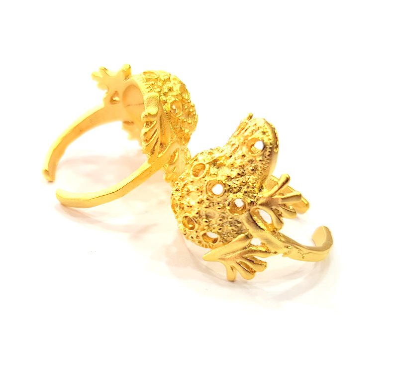 Gold Ring Blank Ring Settings Ring Bezel Base Cabochon Mountings Adjustable  (2mm blank ) Gold Plated Brass G10254