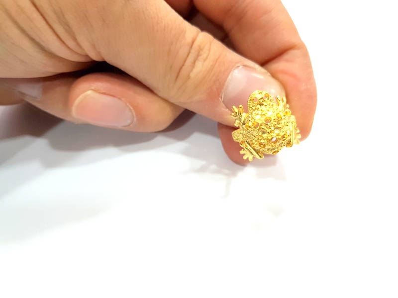 Gold Ring Blank Ring Settings Ring Bezel Base Cabochon Mountings Adjustable  (2mm blank ) Gold Plated Brass G10254