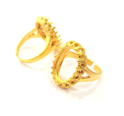 Gold Ring Blank Ring Settings Ring Bezel Base Cabochon Mountings Adjustable  (16x10mm and 2mm blank ) Gold Plated Brass G10255