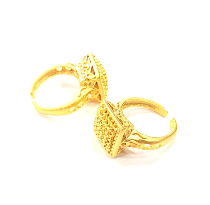 Gold Ring Blank Ring Settings Ring Bezel Base Cabochon Mountings Adjustable  (2mm blank ) Gold Plated Brass G10257