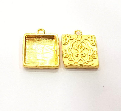 2 Gold Pendant Blank Base Setting Necklace Blank Resin Blank Mountings inlay Blank Gold Plated Blank ( 15x15mm blank ) G10258