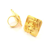 Gold Ring Blank Ring Settings Ring Bezel Base Cabochon Mountings Adjustable  (6mm blank ) Gold Plated Brass G10265