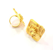 Gold Ring Blank Ring Settings Ring Bezel Base Cabochon Mountings Adjustable  (6mm blank ) Gold Plated Brass G10265