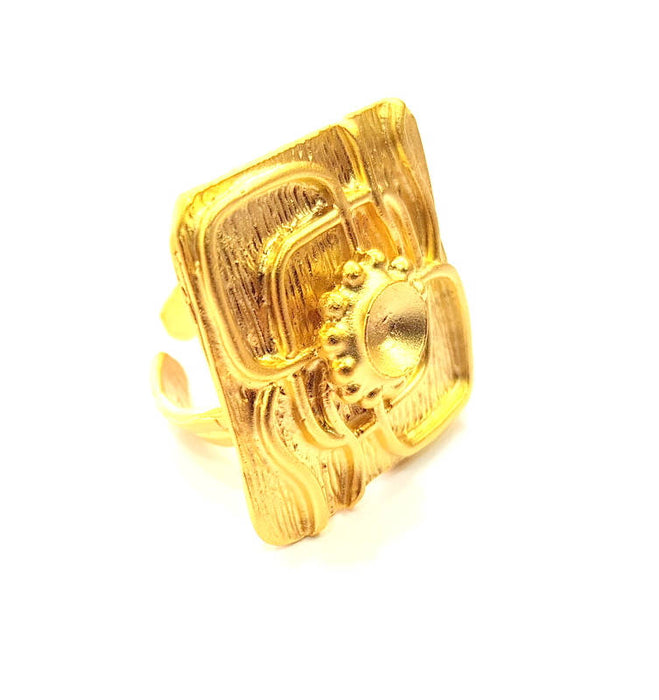 Gold Ring Blank Ring Settings Ring Bezel Base Cabochon Mountings Adjustable  (6mm blank ) Gold Plated Brass G10265
