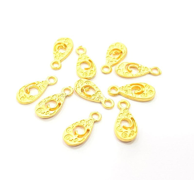 10 Drop Charms Matt Gold Plated Charms  (14x6mm)  G10266