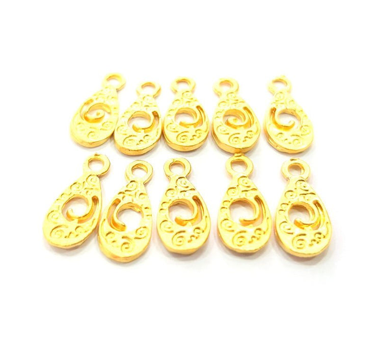 10 Drop Charms Matt Gold Plated Charms  (14x6mm)  G10266