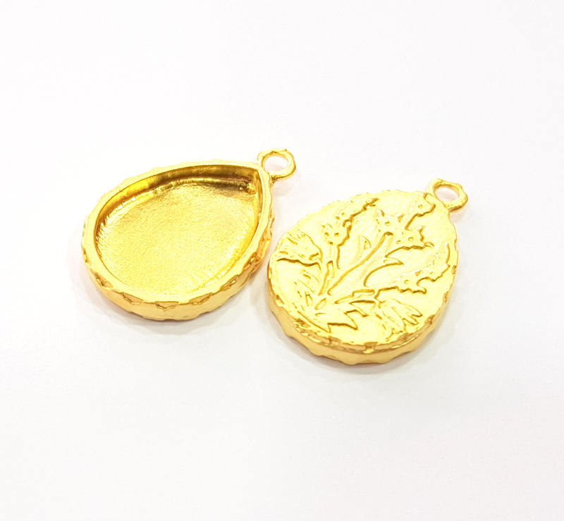 2 Gold Pendant Blank Base Setting Necklace Blank Resin Blank Mountings inlay Blank Gold Plated Blank ( 18x13mm blank ) G10274