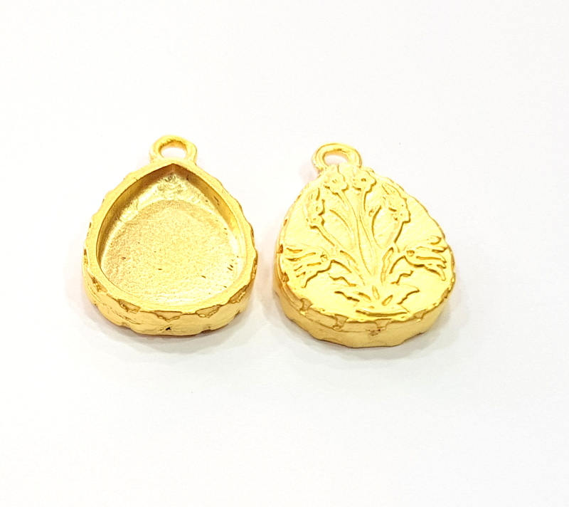 2 Gold Pendant Blank Base Setting Necklace Blank Resin Blank Mountings inlay Blank Gold Plated Blank ( 16x12mm blank ) G10277