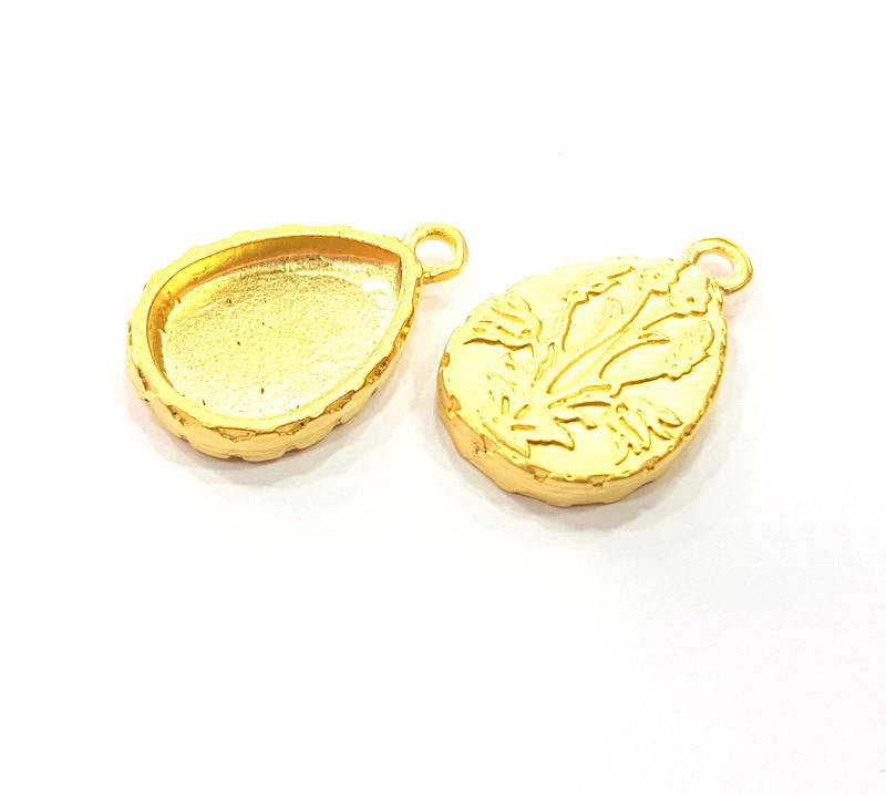 2 Gold Pendant Blank Base Setting Necklace Blank Resin Blank Mountings inlay Blank Gold Plated Blank ( 16x12mm blank ) G10277