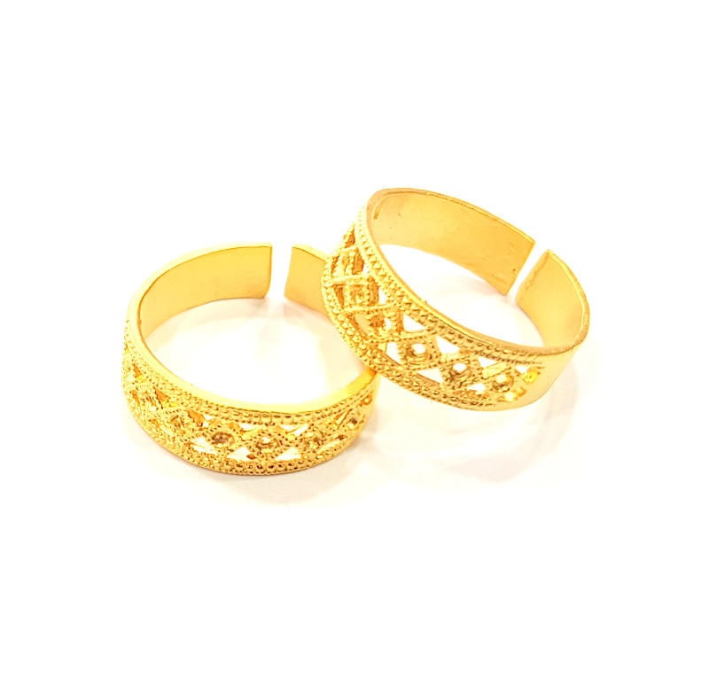 Gold Ring Blank Ring Settings Ring Bezel Base Cabochon Mountings Adjustable  (2mm blank ) Gold Plated Brass G10280