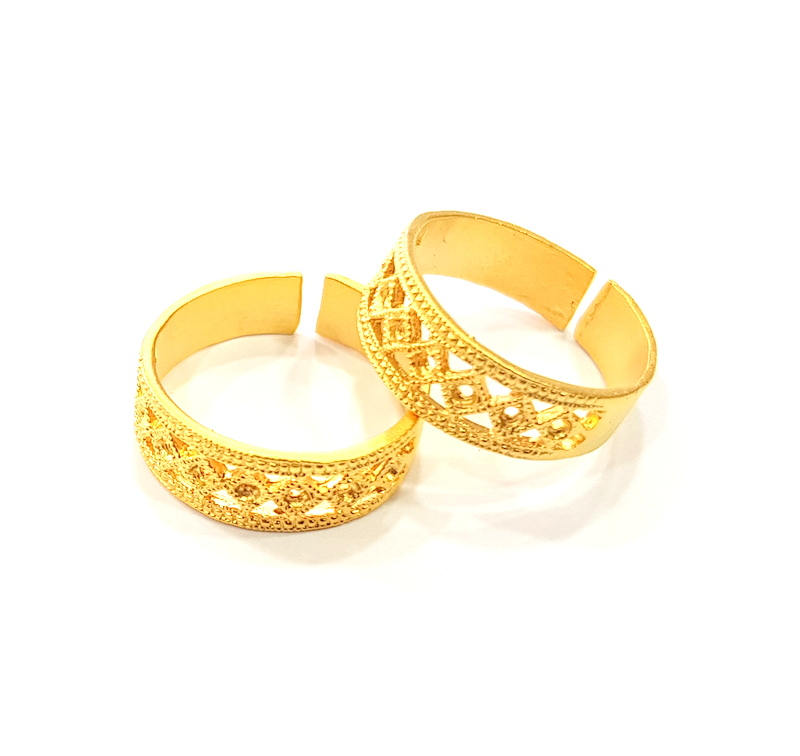 Gold Ring Blank Ring Settings Ring Bezel Base Cabochon Mountings Adjustable  (2mm blank ) Gold Plated Brass G10280