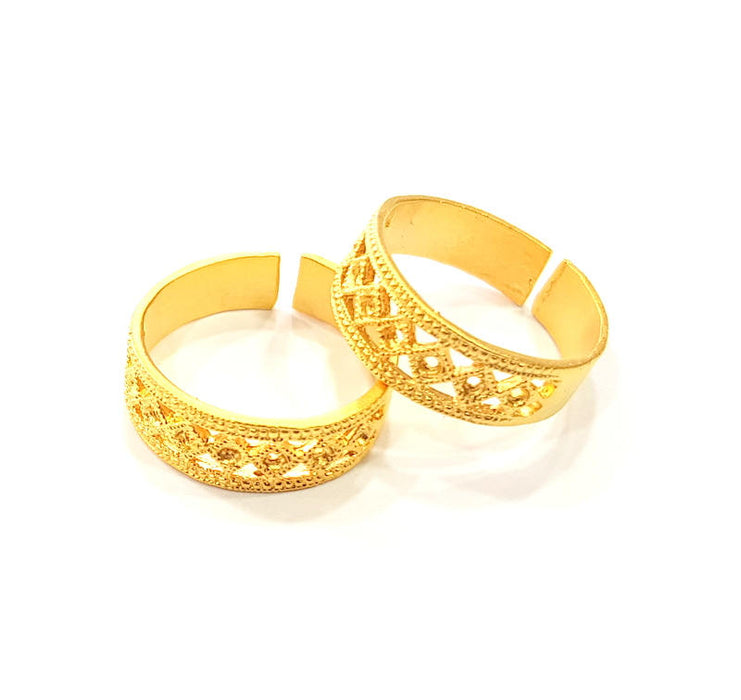 Gold Ring Blank Ring Settings Ring Bezel Base Cabochon Mountings Adjustable  (2mm blank ) Gold Plated Brass G10280