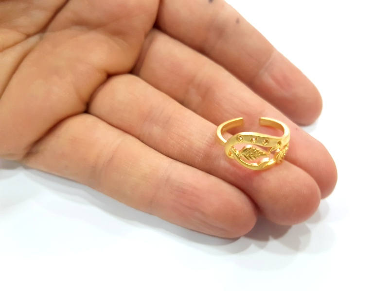 Gold Ring Blank Ring Settings Ring Bezel Base Cabochon Mountings Adjustable  (2mm blank ) Gold Plated Brass G10281